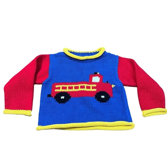 Vintage Other - Vintage Handmade Firetruck Sweater | Toddler 12M–2T | Bright Primary Knit